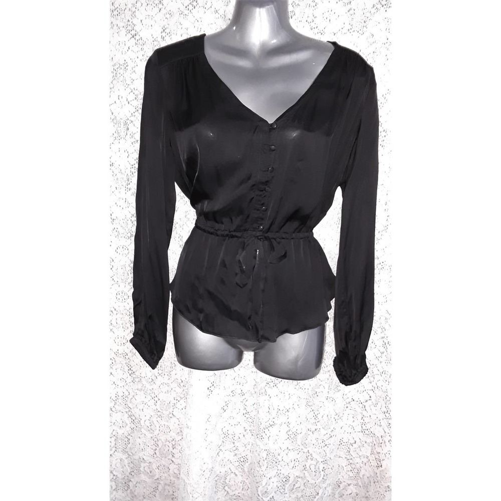 NWT Chaser Sz M Open Slit Sleeve Cinched Waist Top Blouse